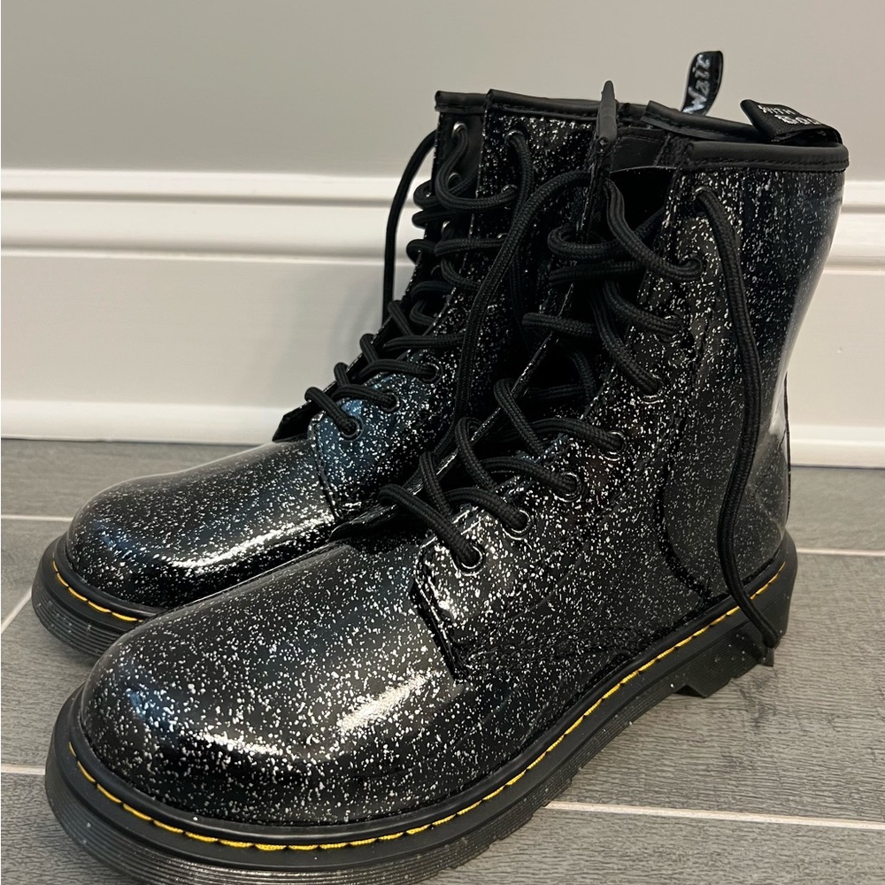 Black Glitter Combat Boots